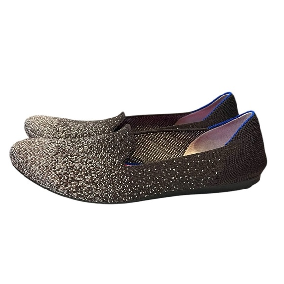 Rothys 7 Black Silver Metallic Glitter Loafers Flats Luxury Comfort Shoe Office - Picture 4 of 11